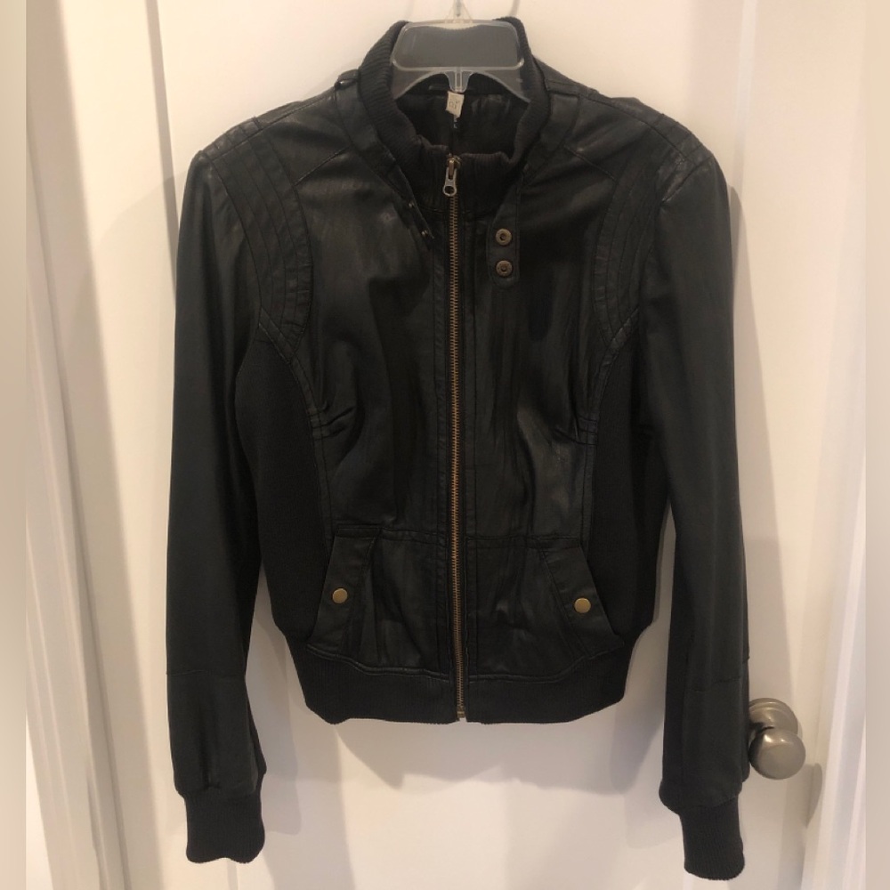 Leather moto bomber jacket